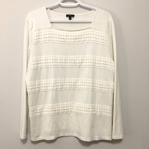 Cream Embroidery Banded Square Neck Long Sleeve Top - Picture 3 of 14